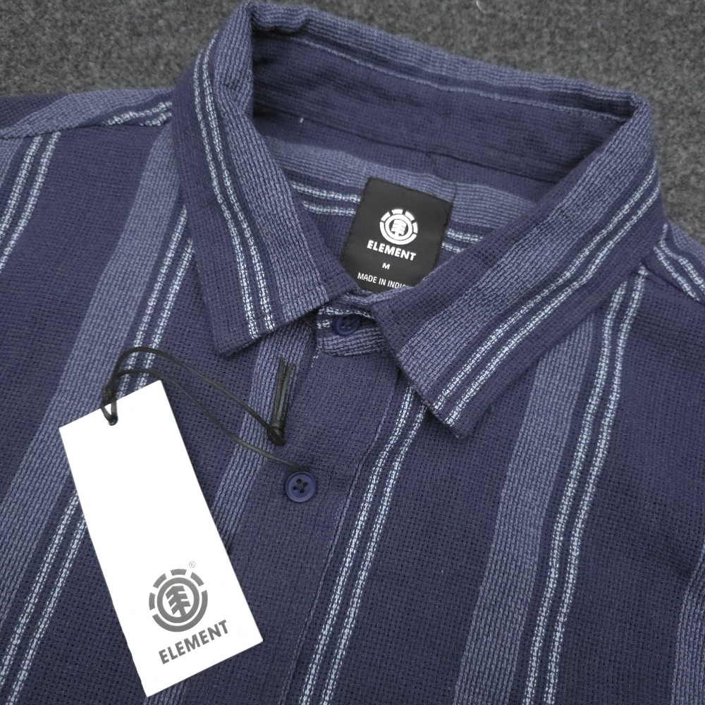 Element Mens Medium Navy Blue Striped Heavy Woven Button Up Shirt Breathable NEW